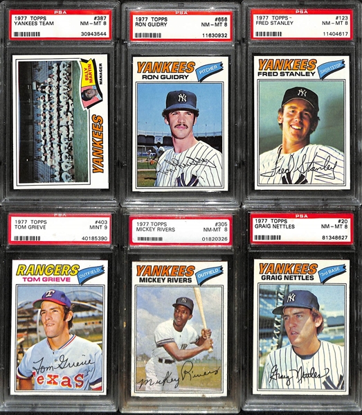 (13) 1977-1978 Topps and Kellogg's PSA 8 or 9 Graded Cards Inc. Topps 1977 Yankees Team Card, Ron Guidry,  Fred Stanley, Tom Grieve, Mickey Rivers, Graig Nettles, Willie Randolph